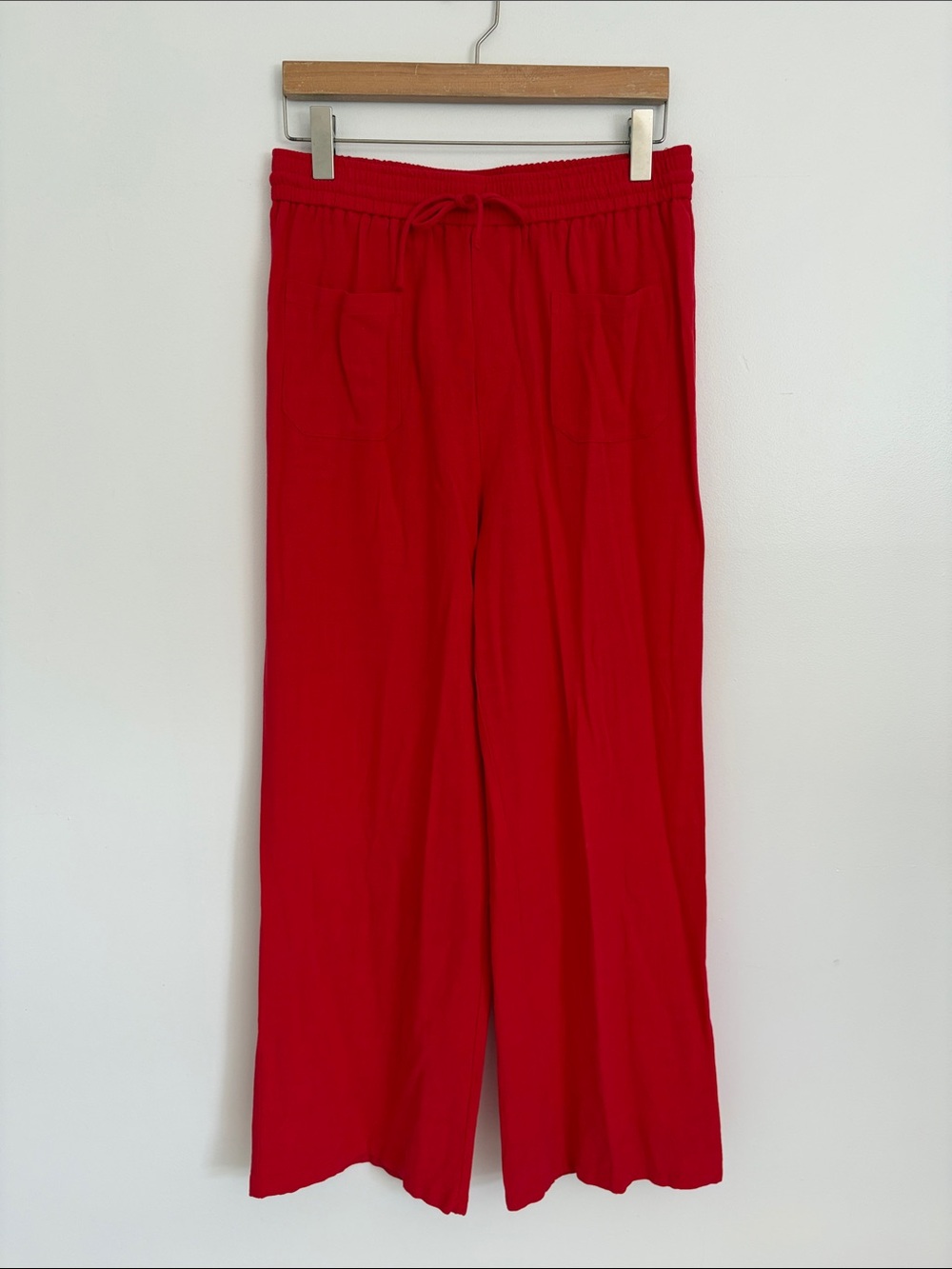 Greylin Red Wide-Leg Drawstring Linen Pants Large